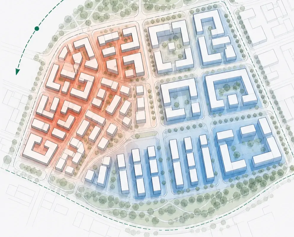 Urban heat islands: how building layout affects the temperature of a city.